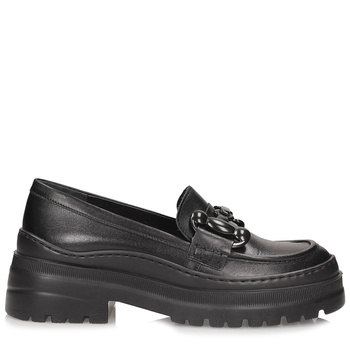 Czarne mokasyny damskie na platformie Ryłko E2R29